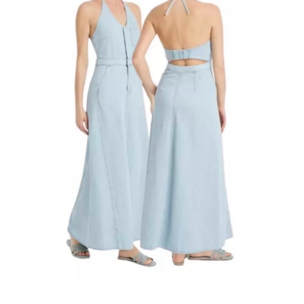 Elegant Light Blue Halter Maxi Dress